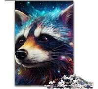 1000 Piece Puzzle Psychedelic Animal Raccoon Wooden Jigsaw Puzzles for Adults size : 50x75cm Challenging Brain Teaser, Family Activity, Home Decor