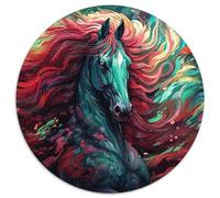 1000 Piece Puzzle Psychedelic Colored Horses 1000 Pieces Round Puzzles for Adults Perfect for Christmas, Halloween, Easter, New Year (67.5x67.5cm)