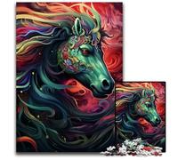 1000 Piece Puzzle Psychedelic Colored Horses Challenging Puzzles Brain Challenge Game for Teenagers & Family Interaction 26X38CM/10.23x14.96inch