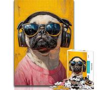 1000 Piece Puzzle Pug Listening to Music 1000 Piece Jigsaw Puzzles for Adults & Teens,Challenging Game for The Whole for Women, Gifts for Men (50x75cm)