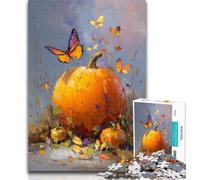 1000 Piece Puzzle Pumpkins And Blue Butterflies 1000 Pieces Jigsaw Puzzle For Adults Teens,Wall Decoration Unique Birthday And Xmas Gifts Suitable for And 14 26x38cm
