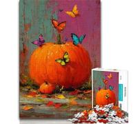 1000 Piece Puzzle Pumpkins And Blue Butterflies Jigsaw Puzzle 1000 Pieces for Teenagers,Decompressing Intellectual Educational Toy Birthday Present, Gifts (50x75cm)