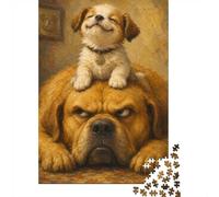 1000 Piece Puzzle, Puppy on Top Dog's Head, 52x38cm/1000pcs
