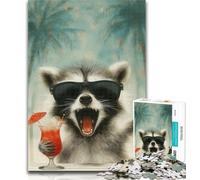 1000 Piece Puzzle Raccoon on Vacation 1000 Piece Jigsaw Puzzle for Adults Teens,Toys Educational Games Stress Relieving Great Gifts And Toys 50x75cm