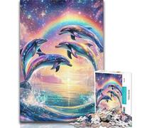 1000 Piece Puzzle Rainbow Dolphin 1000 Piece Jigsaw Puzzles for Adults Gifts,Educational Game Challenge Toy for Women And Men 50x75cm