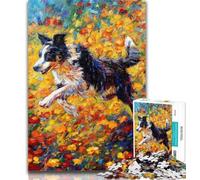 1000 Piece Puzzle Running Border Collie 1000 Piece Jigsaw Puzzles,Challenging Difficult with Fully Interlocking Randomly Shaped Pieces 26x38cm