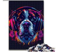 1000 Piece Puzzle Saint Bernard with Headphones Puzzles for Adults Creative Family Game & Home Decor, for Teenagers size 50x75cm