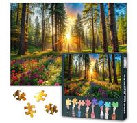 1000-Piece Puzzle -Serene Forest Landscape Jigsaw Puzzles 50x70cm Sunlight Filtering Through Lush Green Trees and Vibrant Wildflowers Puzzles for Adults, Challenging Puzzle