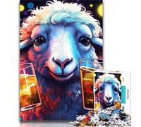 1000 Piece Puzzle Sheep Drinking Beer Adult Puzzles 1000 Pieces,for Age 14+ Impossible Game Best Gift for Adults And Teenagers 75x50cm