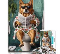 1000 Piece Puzzle Shepherd Dog on Toilet 1000 Piece Jigsaw Puzzle for Adults Teens,Train Your Brain And Hands Gifts for Friends And Family (50x75cm)