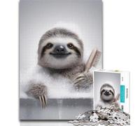 1000 Piece Puzzle Sloth Taking A Bath 1000 Pieces Jigsaw Puzzles For Teens And Adults,with Matching Poster And Trivia Sheet for Age 14 Years Up 26x38cm