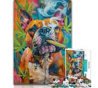1000 Piece Puzzle Staffordshire Bull Terrier Smoking Jigsaws Puzzles 1000 Pieces for Teenagers Gifts,Challenging Difficult with Fully Interlocking Randomly Shaped Pieces 50x75cm