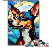 1000 Piece Puzzle Stained Glass Rat Terrier Wooden Jigsaw Puzzles size 50x75cm Creative Family Game & Home Decor, for Teenagers