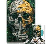 1000 Piece Puzzle Stained Glass Skull 1000 Piece Jigsaw Puzzles for Adults & Teens,Classic Educational Games Beautiful Decoration 26x38cm