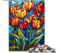1000 Piece Puzzle Stained Glass Tulips 1000 Piece Jigsaw Puzzle Suitable for Birthdays, Halloween, Thanksgiving, Easter (Size 26x38cm)