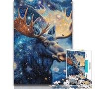 1000 Piece Puzzle Starry Sky Moose Jigsaw Puzzle 1000 Pieces for Teenagers,Challenging Game And Family Play Secret Santa Gifts 50x75cm