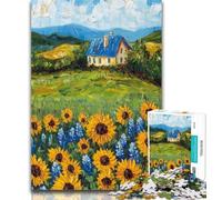 1000 Piece Puzzle Sunflower Field Puzzles for Teenagers 1000 Pieces,Toys Educational Games Stress Relieving Wishlist with Santa Claus 50x75cm