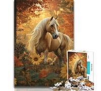 1000 Piece Puzzle Sunflower Horse Jigsaw Puzzle 1000 Pieces for Adults,Fun Activity for Home, Rainy Days Toys, Birthday Gifts 26x38cm