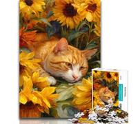 1000 Piece Puzzle Sunflower Orange Cat 1000 Pieces Jigsaw Puzzle For Adults Teens,Wall Decoration Unique Birthday And Xmas Gifts Suitable for And 14 26x38cm