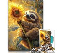 1000 Piece Puzzle Sunflower Sloth 1000 Piece Jigsaw Puzzles for Teenagers Gifts,Birthday Present, Gifts, Wall Art for And Age 14 Years Up 50x75cm