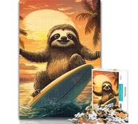 1000 Piece Puzzle Surfing Sloth Jigsaw Puzzle 1000 Pieces for Teenagers,Challenging Game And Family Play Secret Santa Gifts 50x75cm