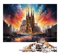 1000 piece puzzle,The colorful and Sagrada Familia Wooden Jigsaw,for Grownups & Families,Family Activity Jigsaw Puzzles 。Size: 50X75cm