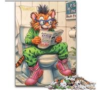 1000 Piece Puzzle Tiger Go Toilet Wooden Jigsaw Puzzles for Adults size50x75cm Perfect for Family Gatherings, Birthdays, Holidays