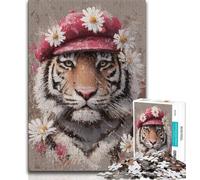 1000 Piece Puzzle Tiger Wearing A Hat Jigsaws Puzzles 1000 Pieces for Adults Gifts,Learning Educational Toy for Is Ideal As A Gift for The Whole Family (26x38cm)
