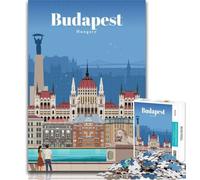 1000 Piece Puzzle Travel to Budapest 1000 Piece Jigsaw Puzzles for Teenagers,Charcoal Art Staycation Kill Time for Home Decoration 75x50cm