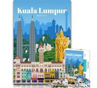 1000 Piece Puzzle Travel to Kuala Lumpur 1000 Piece Jigsaw Puzzles for Teenagers,Charcoal Art Staycation Kill Time for Home Decoration 75x50cm