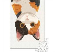 1000 Piece Puzzle, Upside-Down Calico Cat Illustration, 70x50cm/1000pcs | For puzzle time at home: Adult jigsaw puzzle with 1000 pieces supports a slower, more focused form of entertainment.