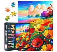 1000-Piece Puzzle - Wild Field Poppies, Summer Flowers Oil Painting Art 50x70cm Collectible Literary Art for Wall Decor, Puzzles Family Challenge Night & Adults