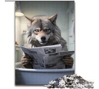 1000 Piece Puzzle Wolf Reading Newspaper Puzzles for 1000 Piece Christmas Halloween Mother's Day New Year Easter Gift (Szie 50x75 cm)