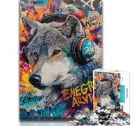 1000 Piece Puzzle Wolf with Headphones Jigsaw Puzzle 1000 Pieces for Teenagers,Educational Game Challenge Toy for Women And Men (50x75cm)