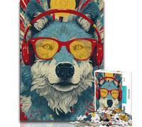 1000 Piece Puzzle Wolf with Headphones Jigsaw Puzzle 1000 Pieces for Teenagers,with Matching Poster And Trivia Sheet for Age 14 (50x75cm)