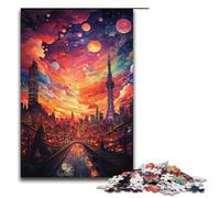 1000 Piece Puzzles Colorful Psychedelia of Stunning CitiesJigsaw for Adults Kids Wooden Puzzles Educational Stress Relief Toy Puzzle 1000 PCS(38x26cm)