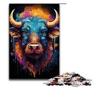 1000 Piece Puzzles Colorful Psychedelic Animal Buffalo Jigsaw Puzzles for Adults Wooden Jigsaw Family Games 1000 PCS(75x50cm)