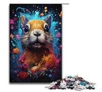 1000 Piece Puzzles Colorful Psychedelic Animal of Squirrel Jigsaw Puzzles for Adults Wooden Jigsaw Family Games 1000 PCS(38x26cm)