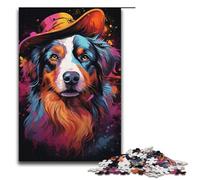 1000 Piece Puzzles Colorful Psychedelic Australian Shepherd Jigsaw Puzzles for Adults Wood Jigsaw Family Game 1000 PCS(38x26cm)
