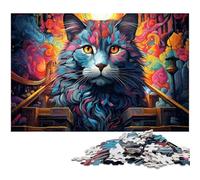 1000 Piece Puzzles Colorful Psychedelic Cat Jigsaw Puzzle For Kids Wooden Jigsaw Educational Games For Adults 1000 PCS(75x50cm)