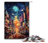 1000 Piece Puzzles Colorful Psychedelic Neon Tokyo City Jigsaw Puzzles for Adults Wooden Jigsaw Family Games 1000 PCS(38x26cm)