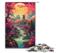 1000 Piece Puzzles Colorful Psychedelic Retro Asian Landscape Jigsaw Puzzles for Adults Wood Jigsaw Family Game 1000 PCS(75x50cm)