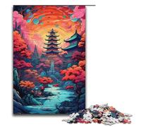 1000 Piece Puzzles Colorful Psychedelic Retro Asian Landscape Jigsaw Puzzles for Adults Wooden Jigsaw Family Games 1000 PCS(38x26cm)