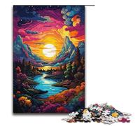 1000 Piece Puzzles Colorful Psychedelic Sunset Landscape Jigsaw Puzzles for Adults Wood Jigsaw Family Game 1000 PCS(38x26cm)