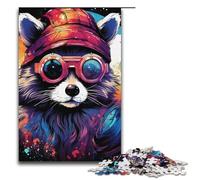 1000 Piece Puzzles Colourful Art Raccoon Jigsaw Puzzles for Adults Wooden Jigsaw Family Games 1000 PCS(38x26cm)