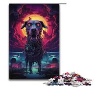 1000 Piece Puzzles Dog Standing near Airplane at NightJigsaw for Adults Kids Wooden Puzzles Educational Stress Relief Toy Puzzle 1000 PCS(38x26cm)