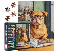 1000-piece puzzles - Dog with Glasses Reading a Book, Easy-to-solve puzzle for adults and children ages 9 and up. Finished size: 50x70cm