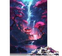 1000 Piece Puzzles for Adults 1000 Pieces Sakura Waterfall Temple Jigsaw Puzzles for Teenagers Paperboard Puzzles Toy Intellectual Game 38x26cm/1000pcs