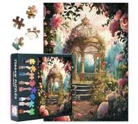 1000 Piece Puzzles for Adults, Beautiful Romantic Gazebo in the Park with Roses Jigsaw Puzzles, Impossible Challenging Jigsaw Puzzles for Adults, 19.5 x 27.5 Inch