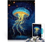 1000 Piece Puzzles for Adults “Blue Jellyfish in Night Sky” Made of cardboard,for 14+ Challenging Game As a gift for the whole family and friends。size:26x38cm/10.24x14.96inch
